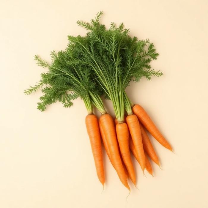 Bunch of heirloom carrots with green tops
