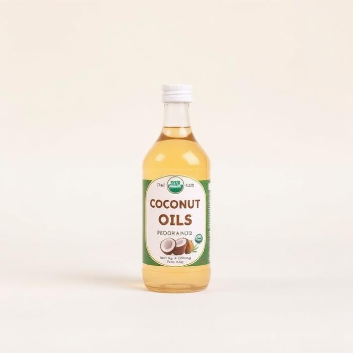 Glass bottle of cold-pressed coconut oil